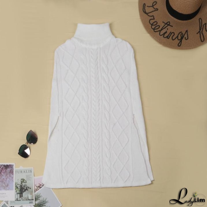 High Neck Loose Cable Knit Pattern Stitching Sweater Tops （7 Colors）