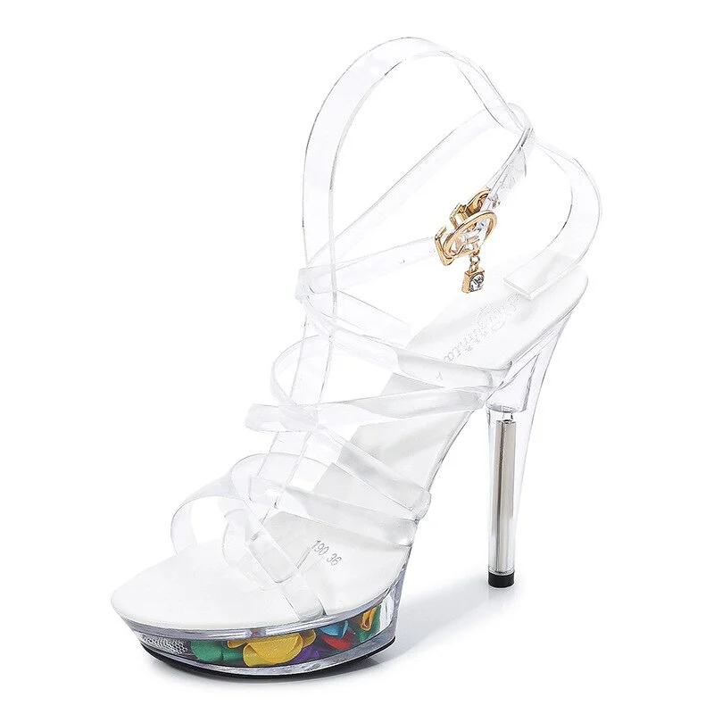 Qengg Crystal Sandals Fashion Women's Shoes 13CM Thin Heel Transparent Sexy Wild Catwalk High Heels Model Performance Shoes Nightclub
