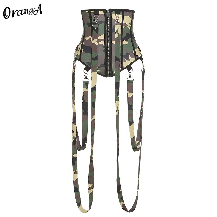 Weird Puss Skinny Camouflage Colorful Cotton Women Sling Corset Top Sleeveless Zipper Sexy Tank Party Streetwear Fitness Outfits