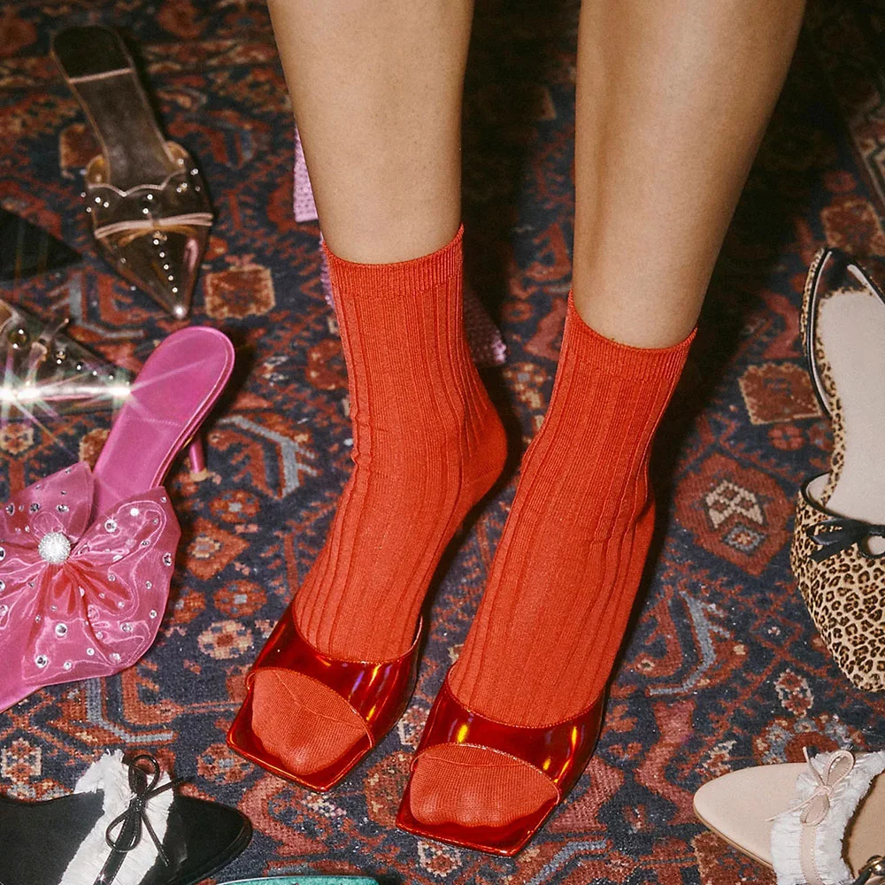 Simple Red Patent Leather Stiletto Heel Open-Toe Slide Sandals