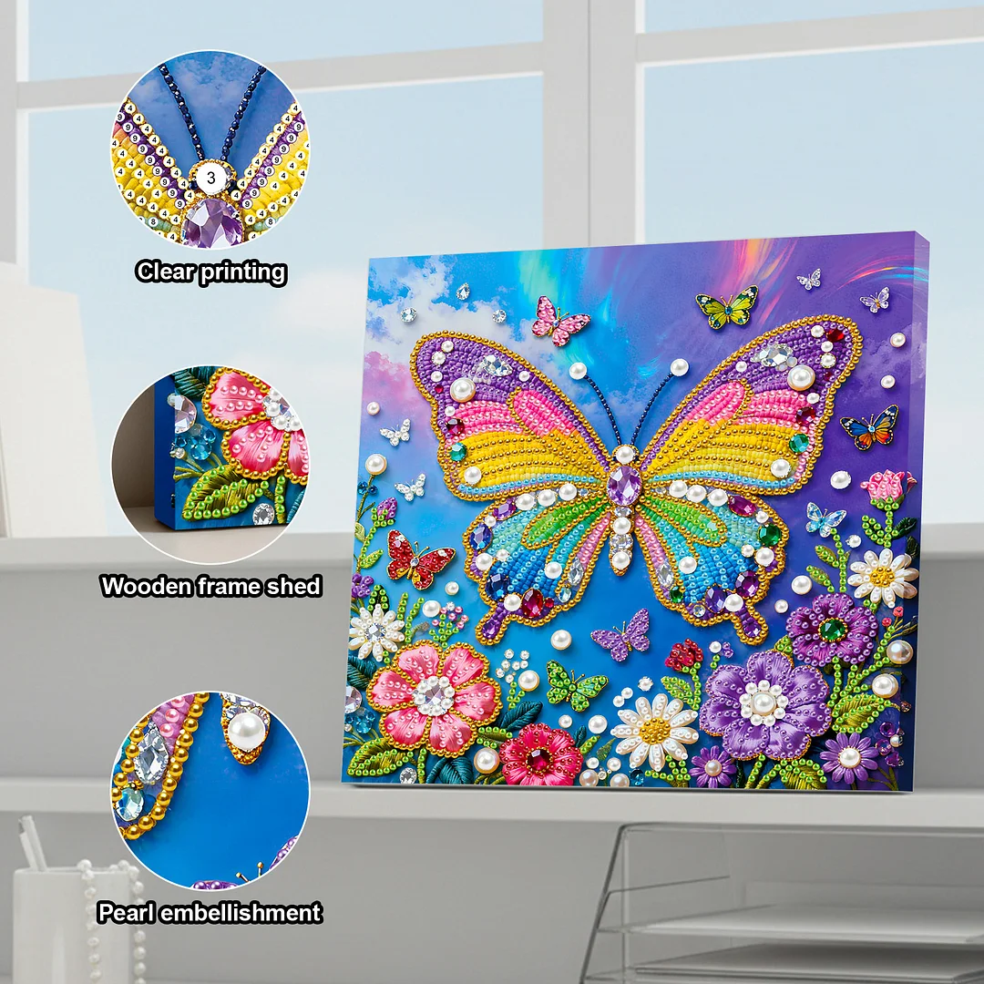 Butterfly Art Diamond Painting Kit for Adults Home Decor 25x25cm With Frame
