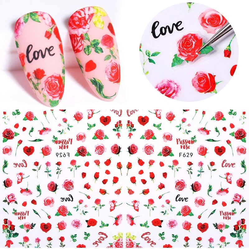 1 Sheet 3D Butterfly Nail Sticker Black Lines Flower Colorful Nail Transfer Foil Sliders Leaf Tree Summer Nail Art Decoration-Nail Inspo