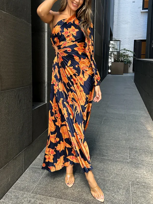 Off-Shoulder Print Midi Dress