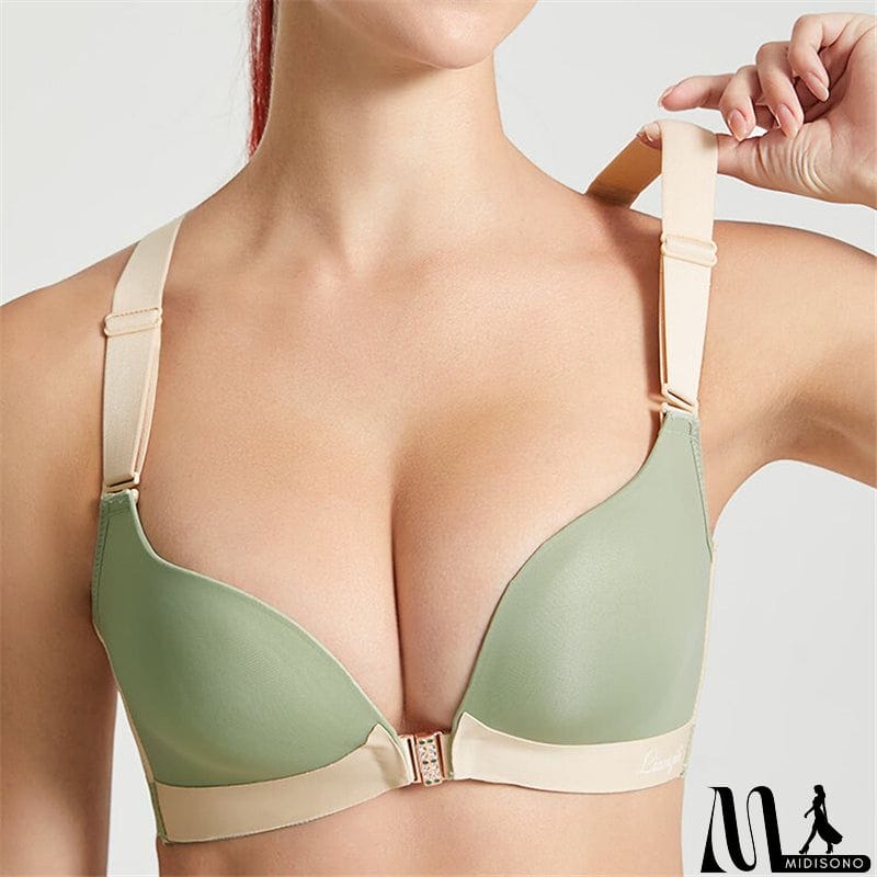 MidiSono - Women's Back Butterfly Embroidered Front Closure Soft Bras - Nude