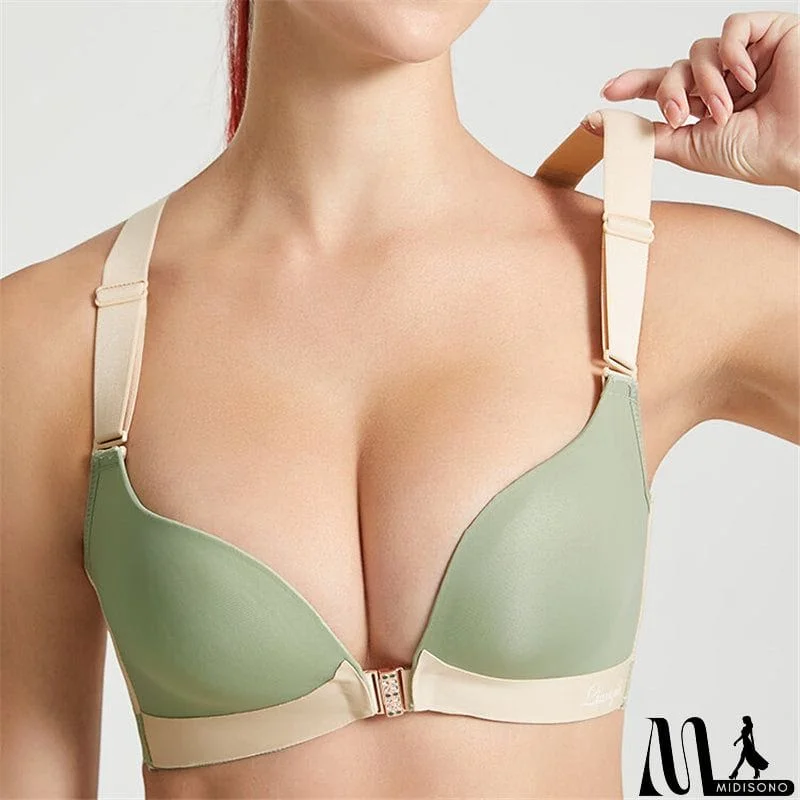 MidiSono - Women's Back Butterfly Embroidered Front Closure Soft Bras - Nude