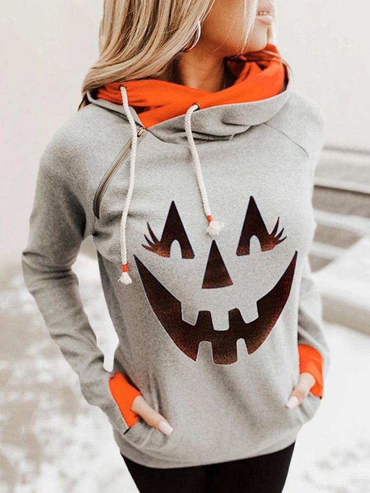Halloween pumpkin witch print pullover sweatshirts casual women