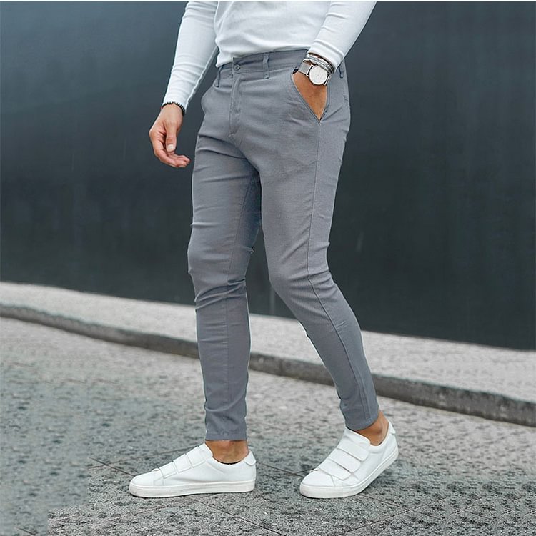 Plain Pencil Pants Zipper Men's Casual Pants