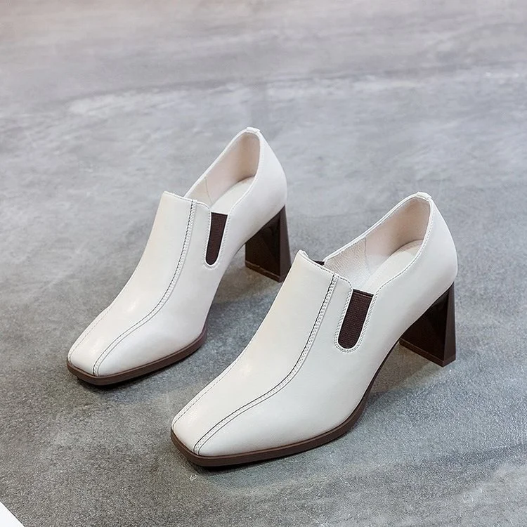 Yyvonne Heel Single Shoes Women's New High-Heeled Shoes British Wind Head Deep Mouth Small Leather Shoes Square Women's Shoes Black Low-Top Shoes