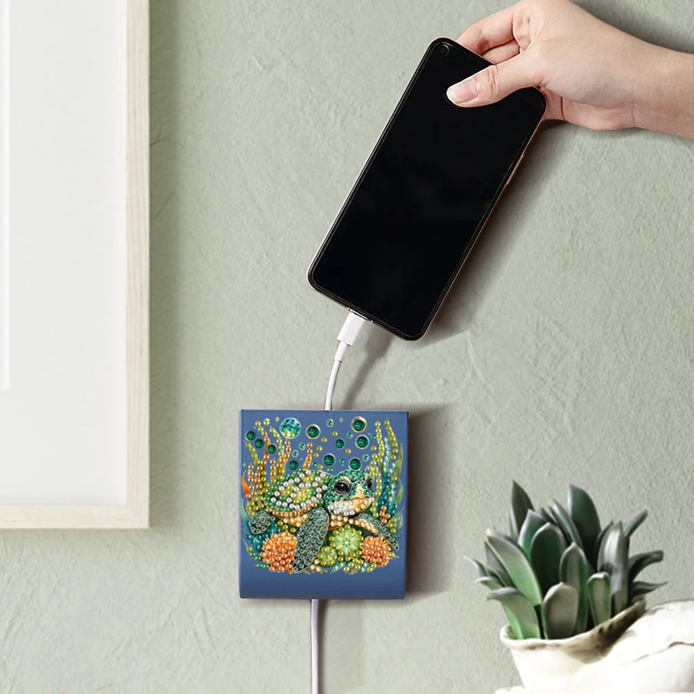 Water Turtle DIY Diamond Painting Kit Wall-Mounted Phone Charging Station Decor