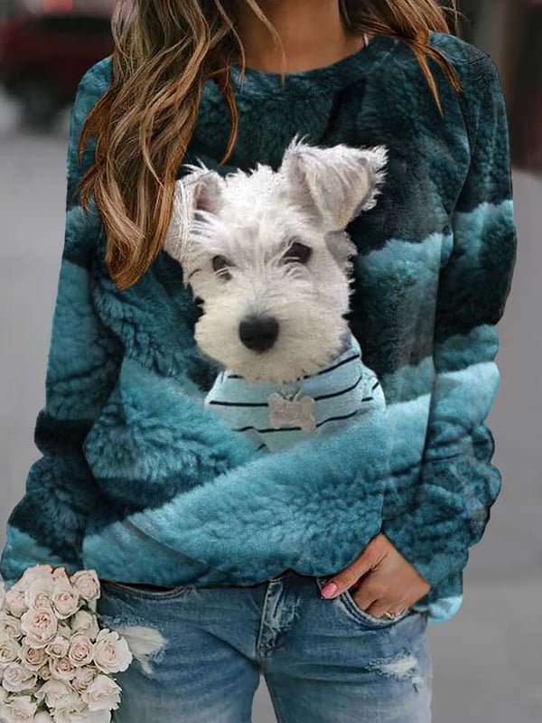 Fashion Dog Print Long-Sleeve Sweatshirt