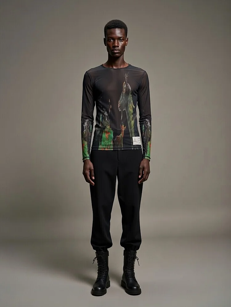 HYPERSOMNIAZZZZ Printed Mesh Top - 8 Recycled Water Bottles - Black