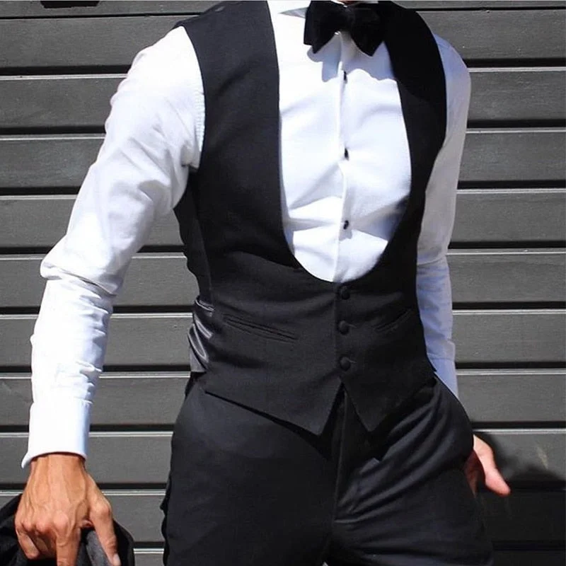 Inongge Black Men Vest for Wedding Groom Tuxedo One Piece Slim Fit Waistcoat Solid Color Male Fashoin Coat Clothes