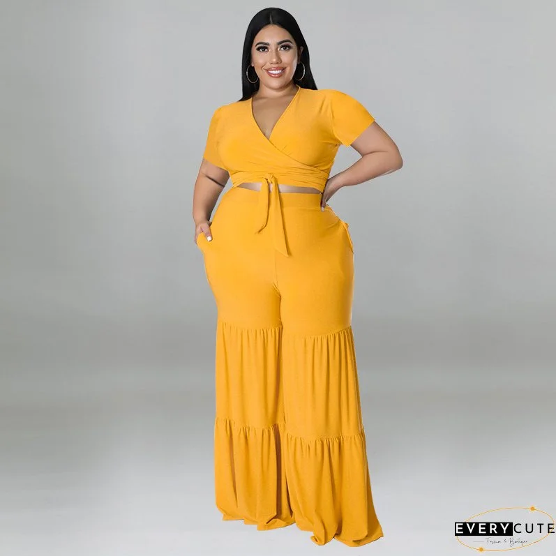 Plus size Women summer top and wide-leg pants two-piece