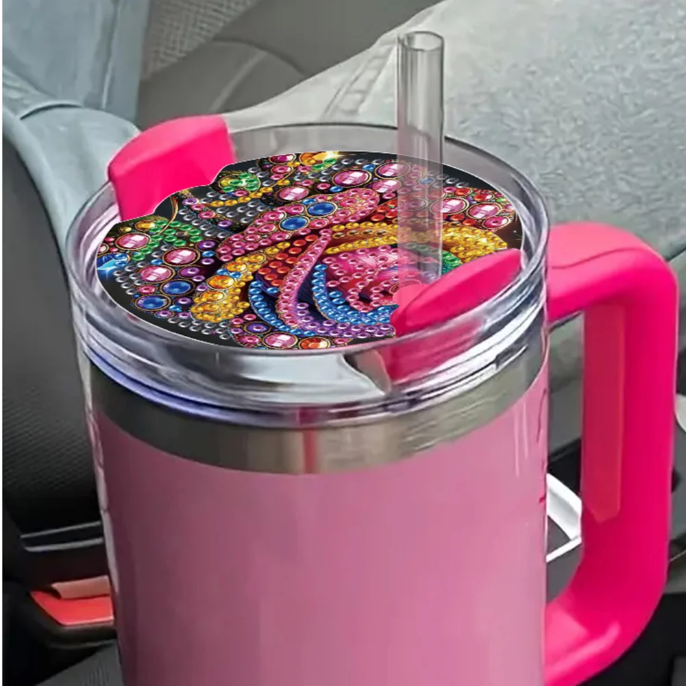 8pcs Seahorse Owl DIY Diamond Art Cup Lid Accessories Bling Tumbler Lid Plate