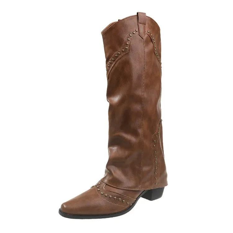 Yyvonne Rivet High-Thorn Western Cowboy Boots Rider Boots Long Boots Women Boots French Boots Retro Boots