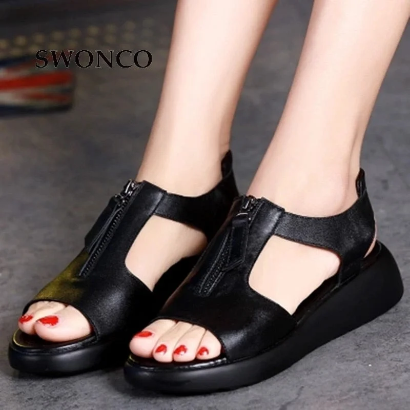GKTINOO Women's Sandals Plus Size 34-42 Summer Genuine Leather Ladies Shoe Sandals Women Platform 4.5cm Heels Female Shoes