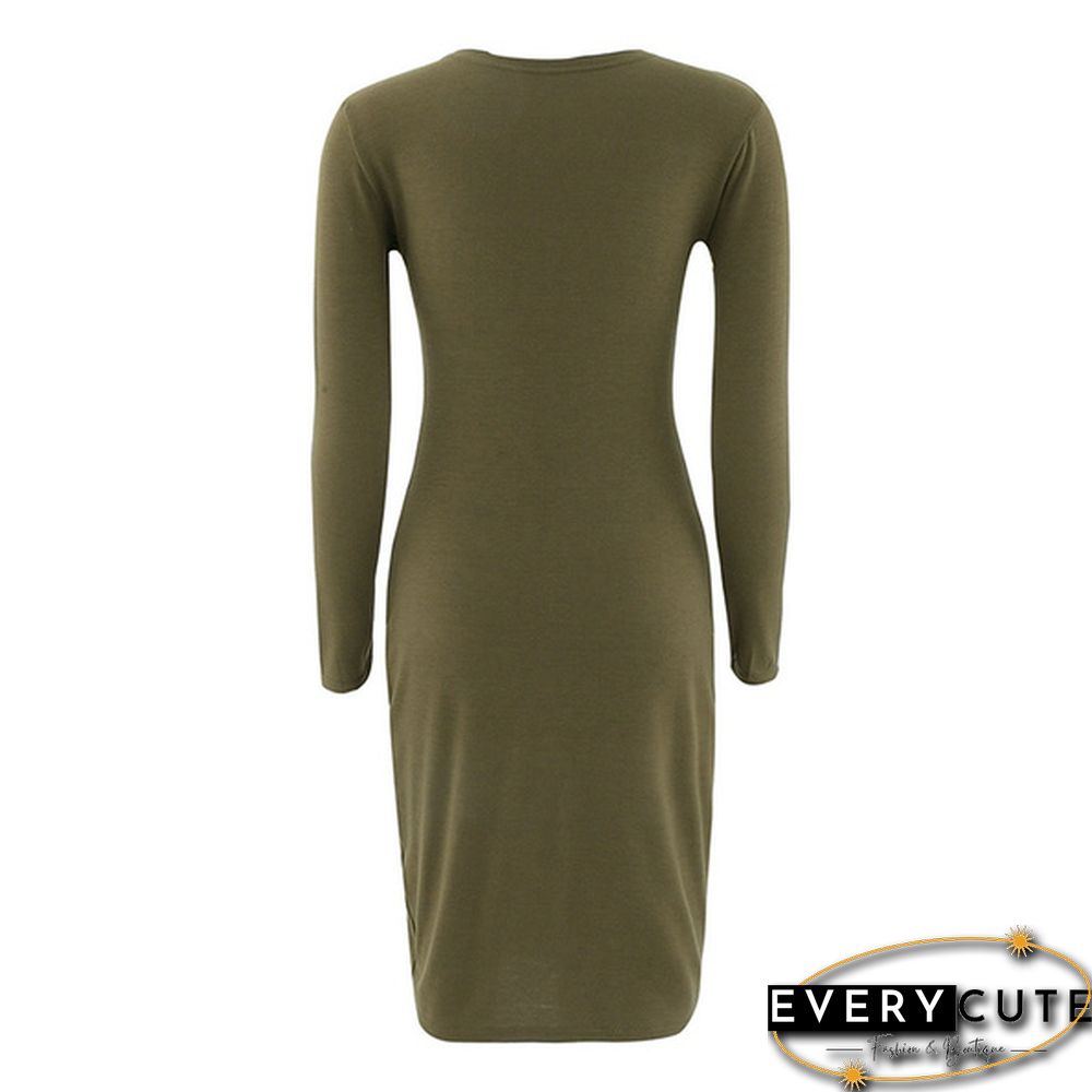Women Casual Long Sleeve Round Neck Package Hip Dress