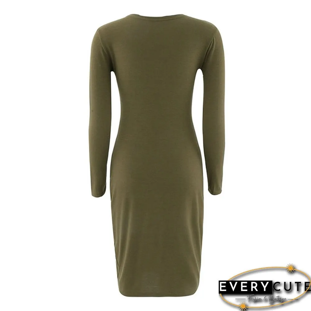 Women Casual Long Sleeve Round Neck Package Hip Dress