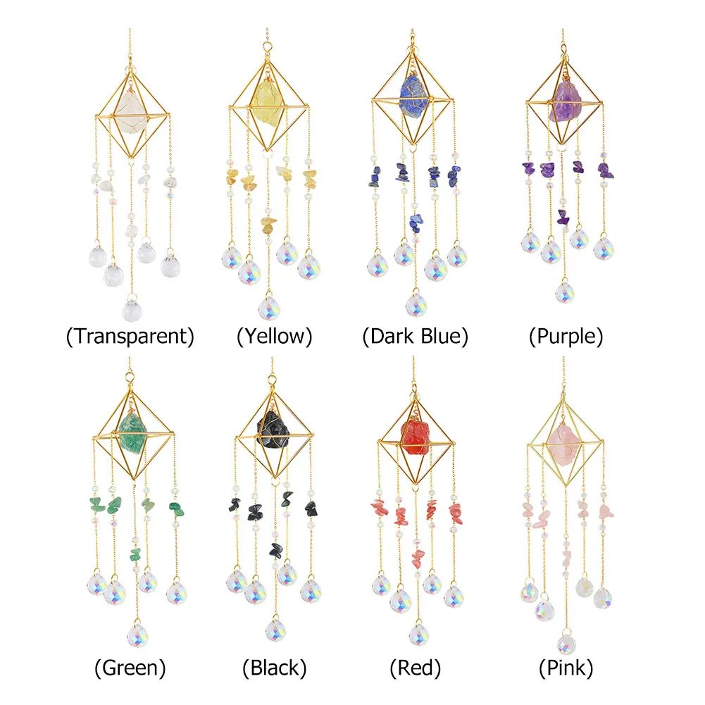 Crystal Wind Chimes Natural Stone Prism Lighting Ball Catcher Garden Decor