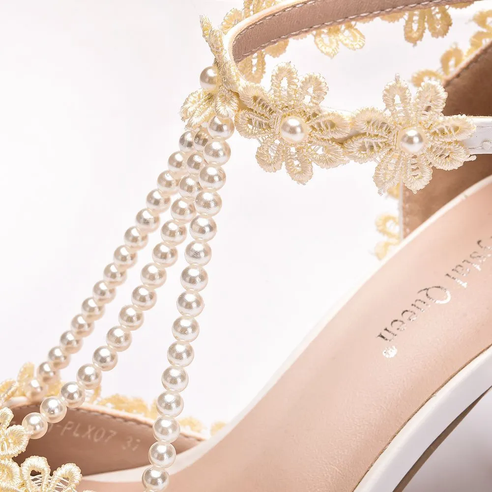 Breakj Breakj White Buckle Shoes Fine Heel Fish Mouth Roman Exposed Toe Sandals 11 Cm Beaded High-Heeled Sandals