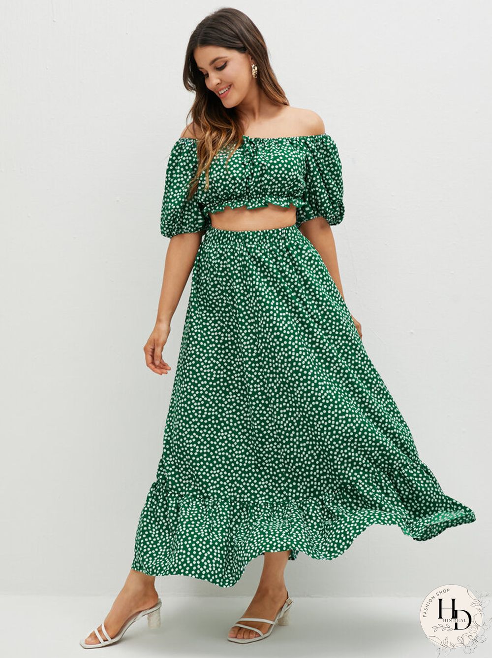 Floral Print Off Shoulder Crop Top Skirt Two Pieces Suit