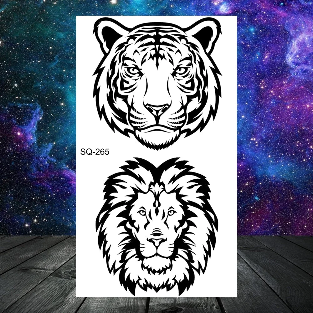 Realistic Tiger Lion Cross Temporary Tattoos For Women Adult Men Scorpion Wolf Dragon Fake Tattoo Neck Arm Hands Small Tatoos
