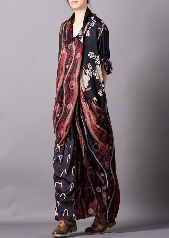 Red Print Silk Ankle Dress Asymmetrical