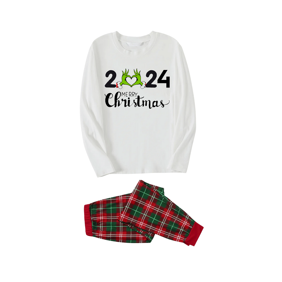 "Merry Christmas 2024" Text Printed Red & Green Plaid Family Matching Pajamas