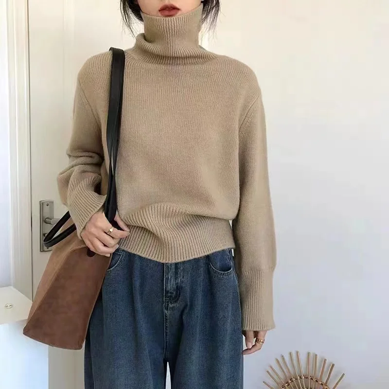 Ueong Version Of Turtleneck Sweater Ins Design Sense Minority Bottom Knitting Short Style Autumn And Winter New Knitted Shirt Girl