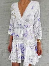 Floral Printed Three-Quarter Sleeves Mini Dress