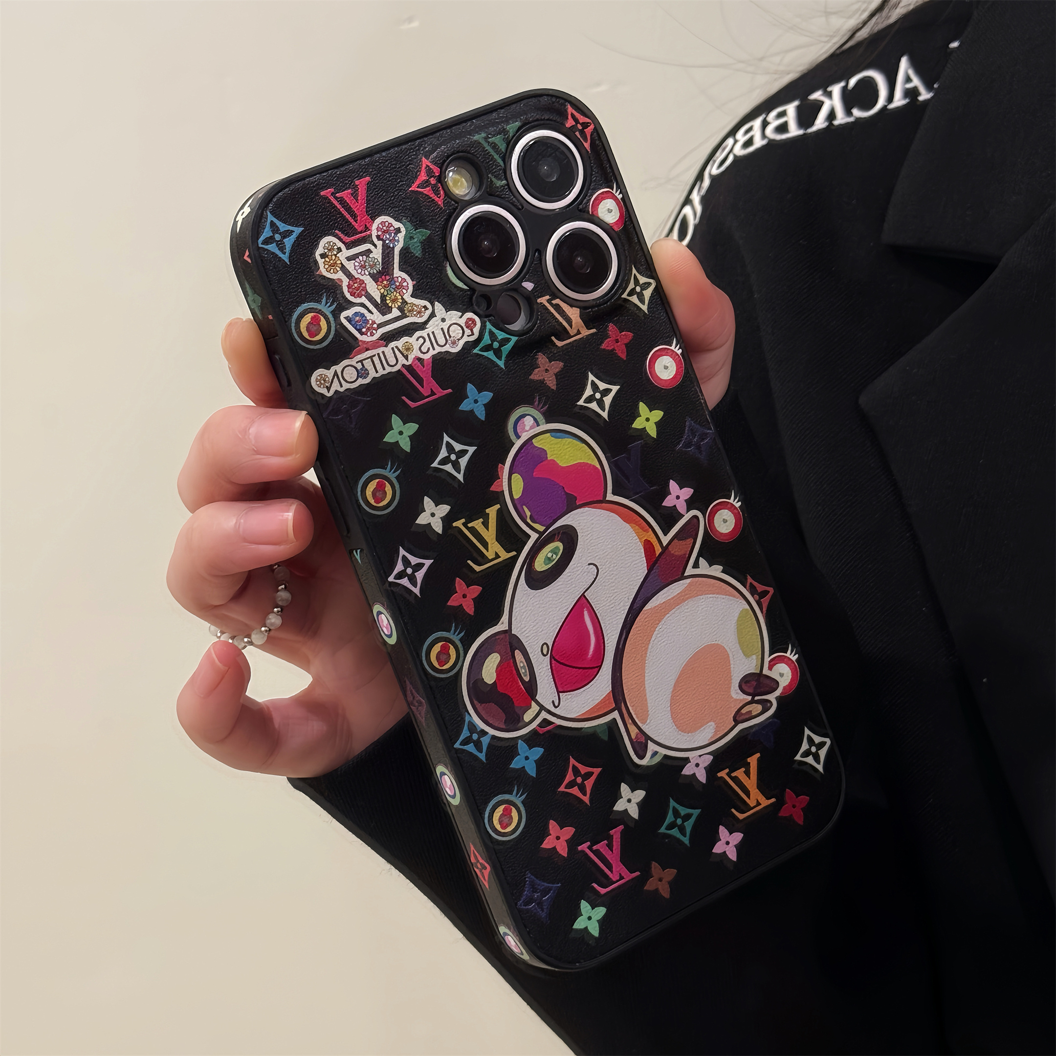 Louis Vuitton x Murakami Canvas Leather Cartoon Panda Apple iPhone Case