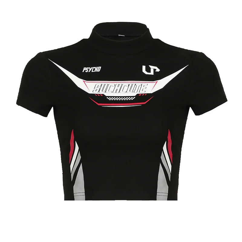 Ueong Spice Girls Are Skinny, Skinny, Racing Car Printed Short-Sleeved T-Shirts, Knitted Navel Blouses.