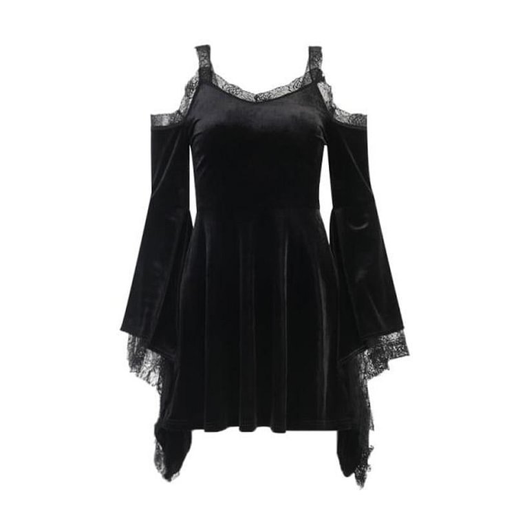 “Black Fairy”Lace Cold Shoulder Dress
