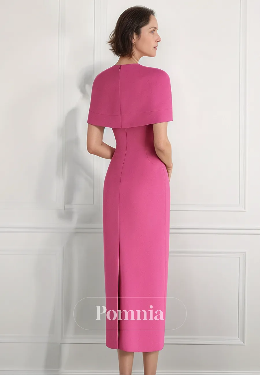short pink mother of the bride dresses Pink Lace Applique Sheath Mother of the Bride Pink Wedding guest dress with 3/4 Sleeves and Jewel Neckline