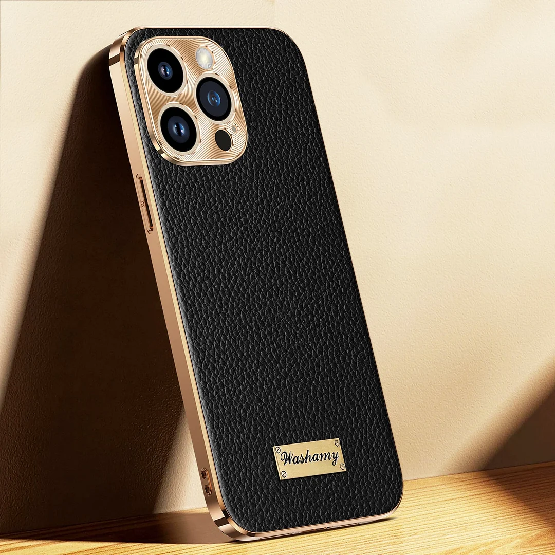 Premium cowhide leather case with leather patch for iPhone
