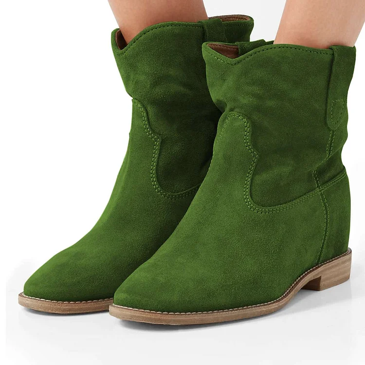 Green Vegan Suede Boots Winter Flat Short Boots |FSJ Shoes