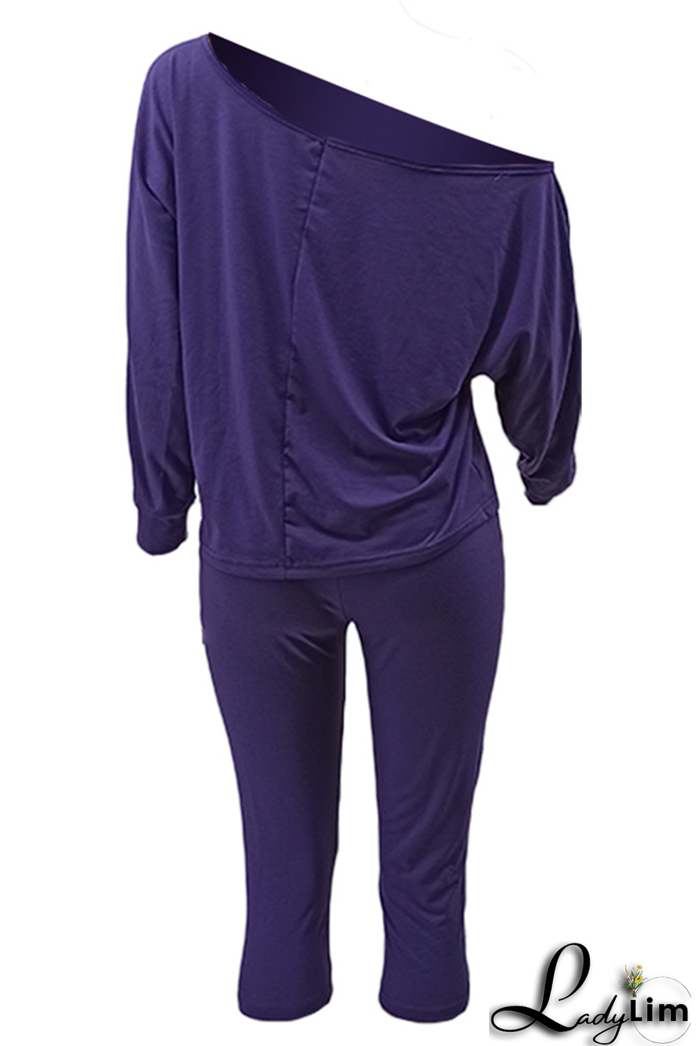 Black Fashion Print Patchwork One Shoulder Long Sleeve Two Pieces