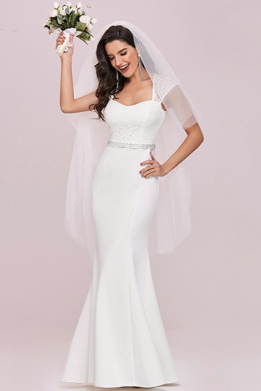 Gorgeous Lace Cap Sleeves Wedding Dress With Beads - lulusllly