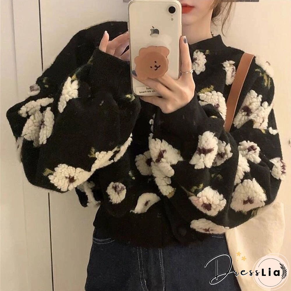 New coat women loose and sweet temperament three-dimensional flowers short fashion all-match base coat trendy women's clothing