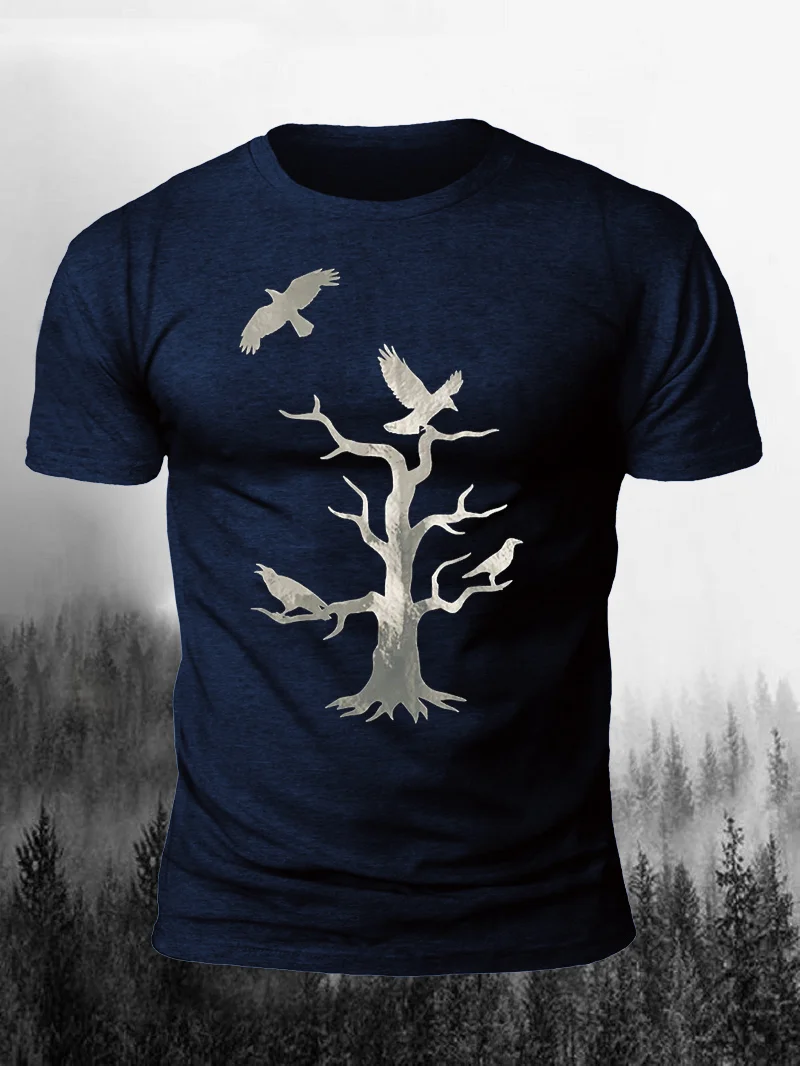 Spooky Tree Crows Print Short Sleeve Men's T-Shirt in  mildstyles
