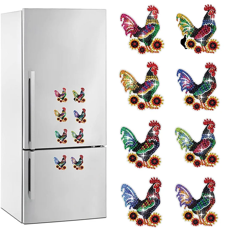 【Magnet Stickers】8Pcs Special Shaped Rooster Diamond Painting Fridge Magnet Fridge Stickers gbfke