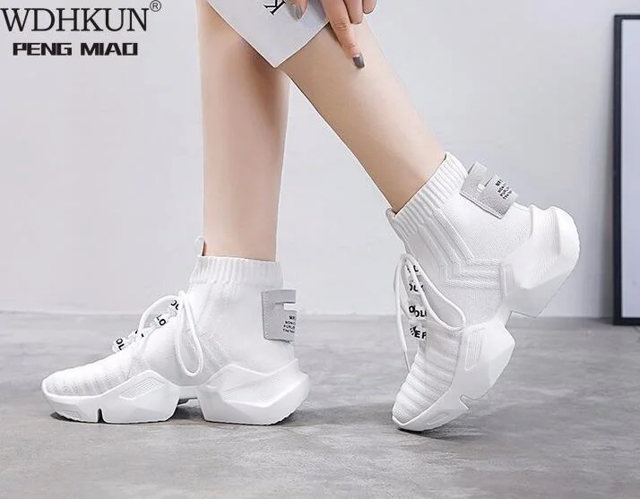 2021 Autumn New High-top Platform Sneakers Women Knitted Casual Shoes Woman Sneakers Chunky Tenis Feminino Womens Shoes Size 41