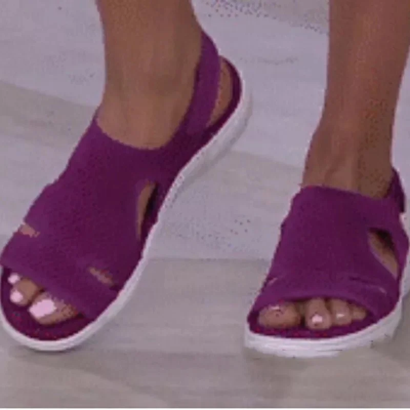 Yyvonne New Women's Shoes Flying Flat Floor Breathable Solid Beach Shoes Lightweight Large Women's Sandals