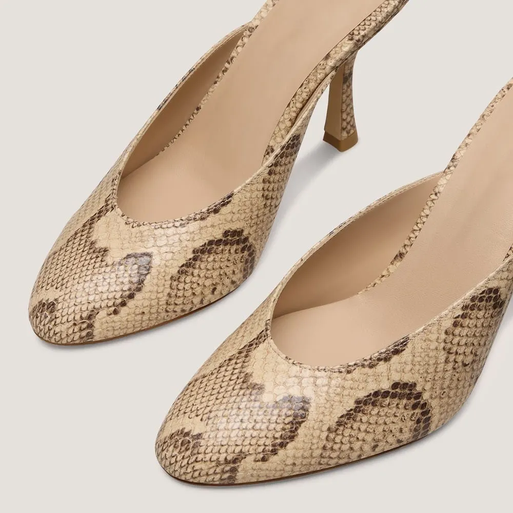Chic Beige Snake Print Round Toe Stiletto Heel Mules for Women