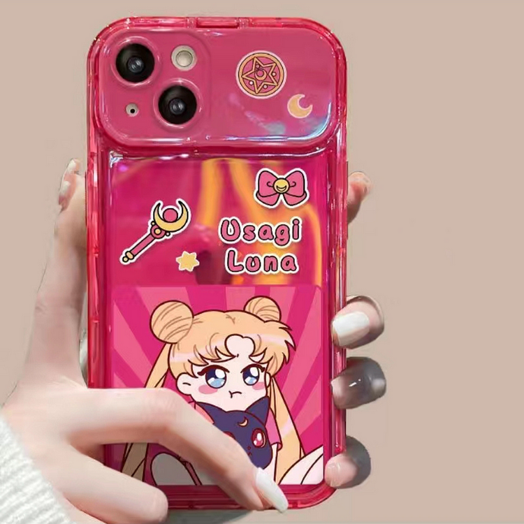 Kawaii Cartoon Girls Flip Mirror Stand Phone Case