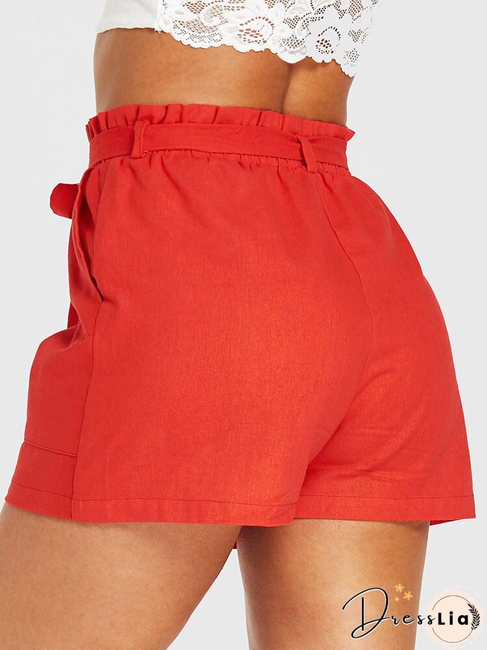 Solid Color Plain Waistband Pocket Casual Short for Women