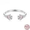 Sterling Silver Pink Paw Print Open Finger Ring
