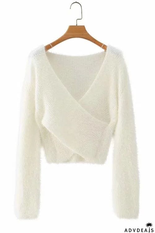 Fuzzy Cross Crop Sweater