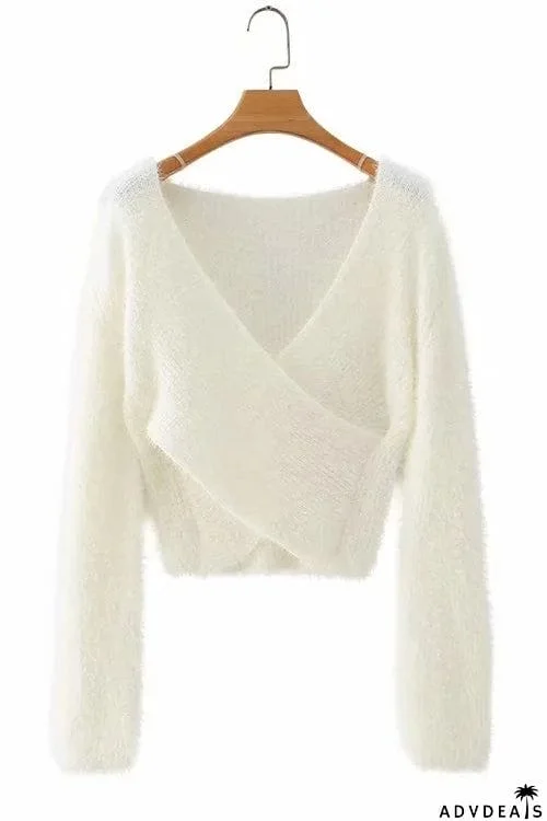 Fuzzy Cross Crop Sweater