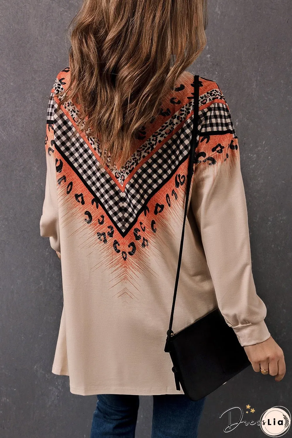 Double Take Leopard Plaid Open Front Longline Cardigan with Pockets